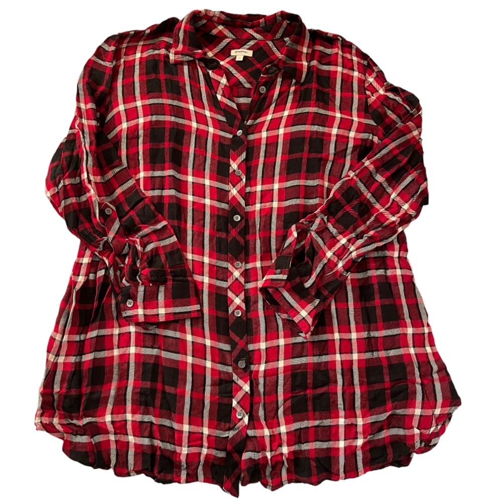Talbots Red/Black/White Flannel Pattern Long Slee… - image 1